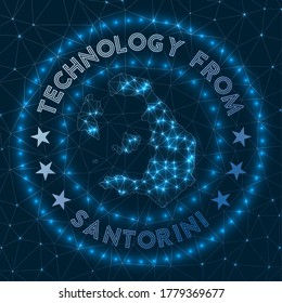 Technology From Santorini. Futuristic geometric badge of the island. Technological concept. Round Santorini logo. Vector illustration.