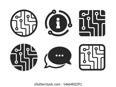 Technology scheme circles and squares sign symbols. Chat, info sign. Circuit board icons. Classic style speech bubble icon. Vector