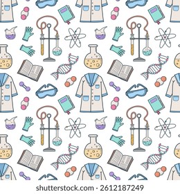Technology and science background. Laboratory equipments and supplies elements seamless pattern