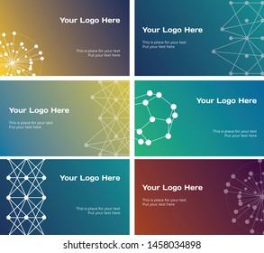 Technology, science and business backgrounds set in dark colors. Gradient cards or banners templates with simple dots and lines shapes and place for text. Vector illustration, design element.