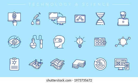 Technology and Science concept line style vector icons set.