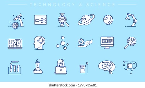 Technology and Science concept line style vector icons set.