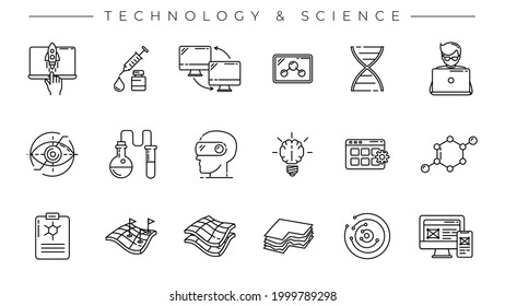 Technology and Science concept line style vector icons set.