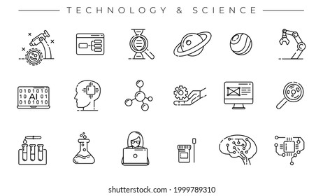 Technology and Science concept line style vector icons set.