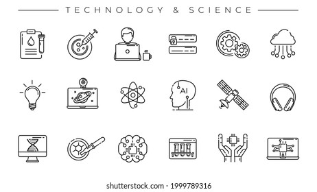 Technology and Science concept line style vector icons set.