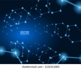 Technology, science concepts. Plexus hexagon connections blue background. Vector
