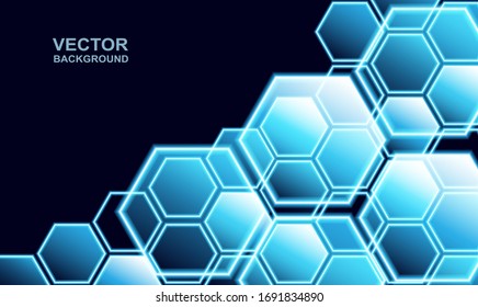 Tecnología o conceptos científicos. Fondo azul de las conexiones hexagonales de plexus. Vector.