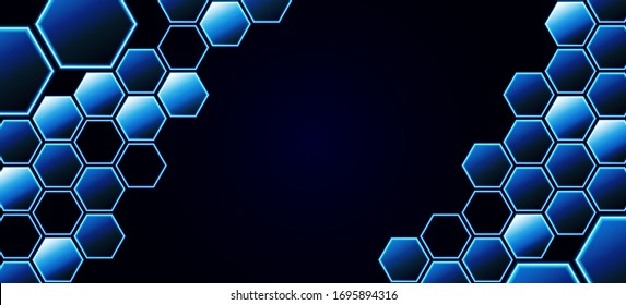 Tecnología o conceptos científicos. Fondo azul de las conexiones hexagonales de plexus. Vector.