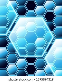Technologie- oder Wissenschaftskonzepte. Plexus hexagon verbindet blauen Hintergrund. Vektorillustration.