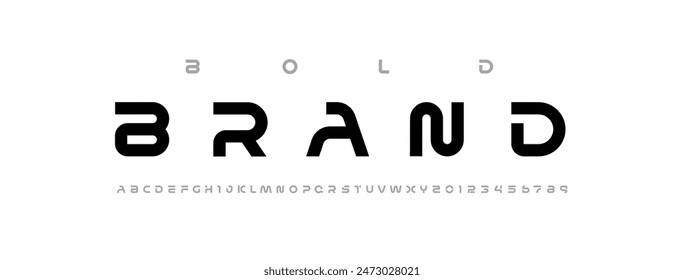 Technology science font, digital cyber alphabet made futurism style, Latin uppercase letters A, B, C, D, E, F, G, H, I, J, K, L, M, N, O, P, Q, R, S, T, U, V, W, X, Y, Z and Arab numerals 0, 1, 2, 3, 