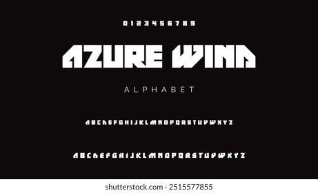 Fonte de ciência da tecnologia, alfabeto cibernético digital feito estilo robótico, letras maiúsculas A, B, C, D, E, F, G, H, I, J, K, L, M, N, O, P, Q, R, S, T, U, V, W, X, Y, Z algarismos 0, 1, 2, 3, 4, 5, 6, 7, 8, 9