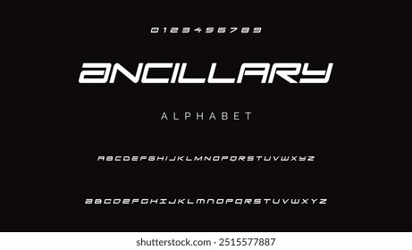 Fonte de ciência da tecnologia, alfabeto cibernético digital feito estilo robótico, letras maiúsculas A, B, C, D, E, F, G, H, I, J, K, L, M, N, O, P, Q, R, S, T, U, V, W, X, Y, Z algarismos 0, 1, 2, 3, 4, 5, 6, 7, 8, 9