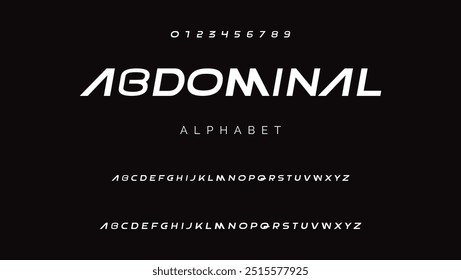 Fonte de ciência da tecnologia, alfabeto cibernético digital feito estilo robótico, letras maiúsculas A, B, C, D, E, F, G, H, I, J, K, L, M, N, O, P, Q, R, S, T, U, V, W, X, Y, Z algarismos 0, 1, 2, 3, 4, 5, 6, 7, 8, 9