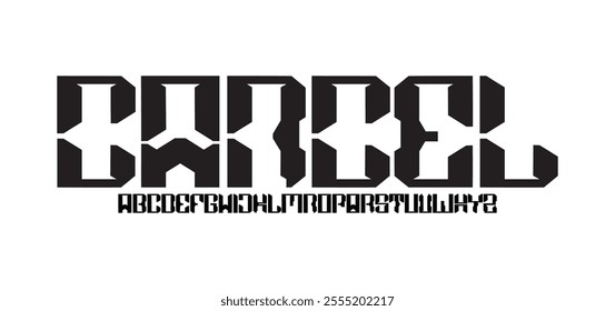 Technology science font, digital cyber alphabet made robotic style, uppercase letters A, B, C, D, E, F, G, H, I, J, K, L, M, N, O, P, Q, R, S, T, U, V, W, X, Y, Z numerals 0, 1, 2, 3, 4, 5, 6, 7, 8, 9