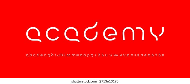 Tecnología ciencia fuente, ciberalfabeto digital, letras de Latina A, B, C, D, E, F, G, H, I, J, K, L, M, N, O, P, Q, R, S, T, U, V, W, X, Y, Z y números árabes 0, 1, 2, 3, 4, 5, 6, 7, 8, 9 estilo espacial