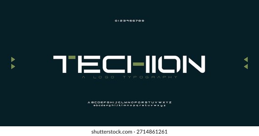 Schriftart für Technologiewissenschaften, digitales Cyber-Alphabet, zukünftiges Raumdesign, lateinische Kleinbuchstaben A, B, C, D, E, F, G, H, I, J, K, L, M, N, O, P, Q, R, S, T, U, V, W, X, Y, Z und arabische Ziffern 0, 1, 2