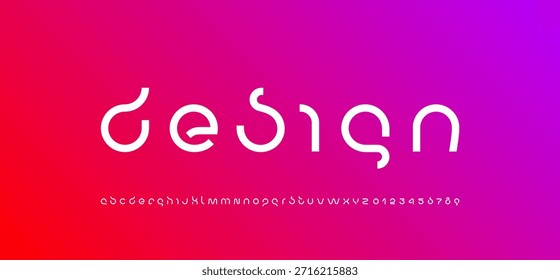 Technology science font, digital cyber alphabet, Latin letters A, B, C, D, E, F, G, H, I, J, K, L, M, N, O, P, Q, R, S, T, U, V, W, X, Y, Z and Arab numerals 0, 1, 2, 3, 4, 5, 6, 7, 8, 9 space style