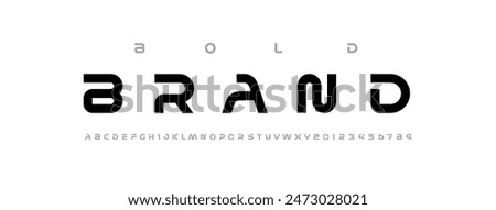 Technology science font, digital cyber alphabet made futurism style, Latin uppercase letters A, B, C, D, E, F, G, H, I, J, K, L, M, N, O, P, Q, R, S, T, U, V, W, X, Y, Z and Arab numerals 0, 1, 2, 3, 