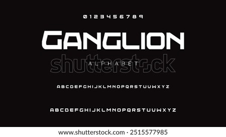 Technology science font, digital cyber alphabet made robotic style, uppercase letters A, B, C, D, E, F, G, H, I, J, K, L, M, N, O, P, Q, R, S, T, U, V, W, X, Y, Z numerals 0, 1, 2, 3, 4, 5, 6, 7, 8, 9