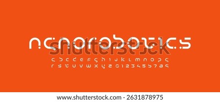 Technology science font, digital cyber alphabet with dots, lowercase letters A, B, C, D, E, F, G, H, I, J, K, L, M, N, O, P, Q, R, S, T, U, V, W, X, Y, Z and numerals 0, 1, 2, 3, 4, 5, 6, 7, 8, 9 spac