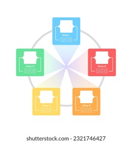 Technology and science infographic chart design template. Abstract infochart with copy space. Instructional graphics with 5 step sequence. Visual data presentation. Audiowide, Roboto Light fonts used