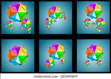 Technology and science materials with abstract colorful polyhedron on blue gradient background. Abstract colorful polyhedron background set.