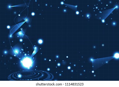 Technology, science particles glowing with curves swoosh lines DNA concept and triangles futuristic abstract background vector illustration