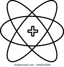 Technologie- und Wissenschaftsleistung, Vektorsymbol. Node Javascript Symbol. Medizinische chemische Umlaufbahn. Flache, einfache Liniendesign-Illustration.