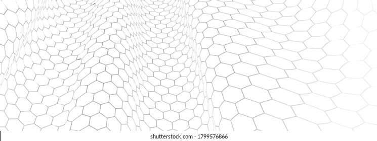 Tecnología y ciencia de fondo vectorial, abstracción tecnológica con hexagones de malla electrónica y estilo digital en perspectiva 3D dimensional, ilustración abstracta.