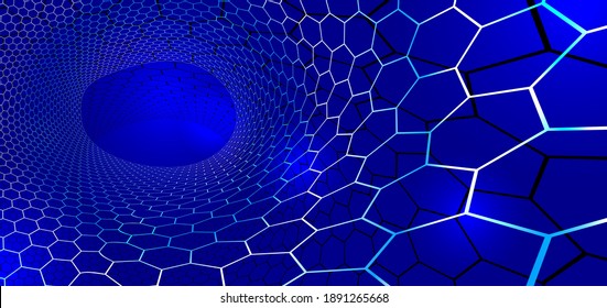 Tecnología y ciencia de fondo vectorial, abstracción tecnológica con hexagones de malla electrónica y estilo digital en perspectiva 3D dimensional, ilustración abstracta.