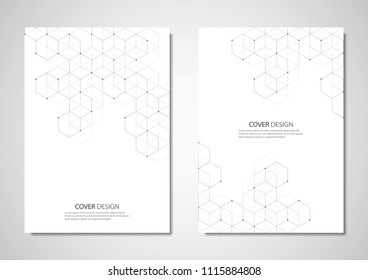 Technology and science vector brochure or cover design. Geometric abstract background with hexagons elements