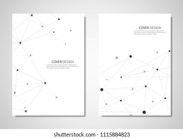 Technology and science vector brochure or cover design. Geometric abstract background with connected lines and dots