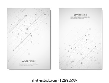 Technology and science vector brochure or cover design. Geometric abstract background with connected lines and dots