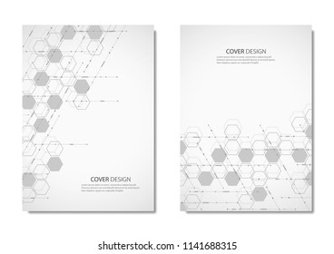 Technology and science vector brochure or cover design. Geometric abstract background with hexagons elements