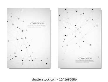 Technology and science vector brochure or cover design. Geometric abstract background with connected lines and dots