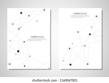 Technology and science vector brochure or cover design. Geometric abstract background with connected lines and dots