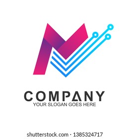 technology and science vector logo,m letter with electronic line shape
