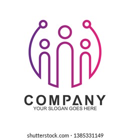 technology and science vector logo,people connect,human community in electronic line style