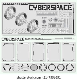 technology screen. Big collection HUD, GUI elements for VR, UI design. futuristic poster set abstract cosmic shapes. Digital design elements hud style. Trendy 2022 shapes in cyberpunk style.