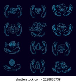 Vector de iconos de pantalla de tecnología que muestra circuitos cerebrales que se pueden editar fácilmente, concepto de transferencia de tecnología