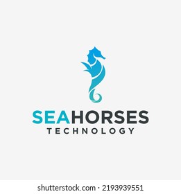 Technology sea horse logo design, unique sea animal design, sea horse with technology