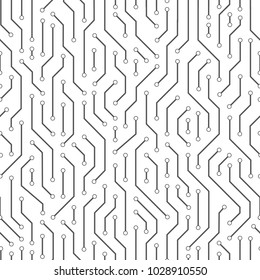 Technology seamless pattern from line connections. Abstract information connectivity background. IT-development conception. Neural structure. Vector illustration