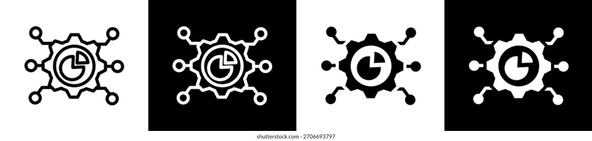Conjunto de iconos de sector de Tecnología en Colección de estilo relleno en blanco y negro