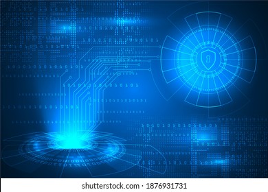 
technology security with binary and privacy padlock abstract background.
