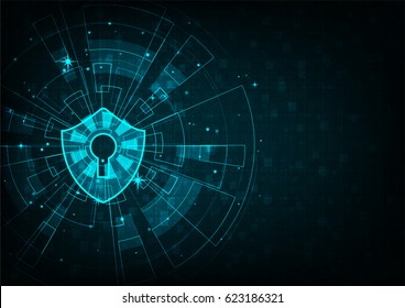 Technology Security Concept: Shield With Keyhole Icon On Digital Data Background. Illustrates.