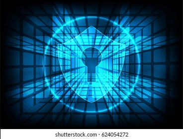 Technology security concept: Shield With Keyhole icon on digital data background. Illustrates.