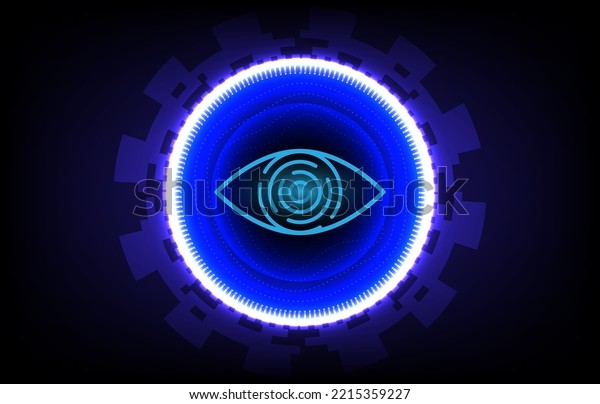 Technology security with eye scan. Retinal\
scan allowed access concept. Biometric eye icon data. Future cyber\
technology security identification scanning in flat style. Vector\
illustration.