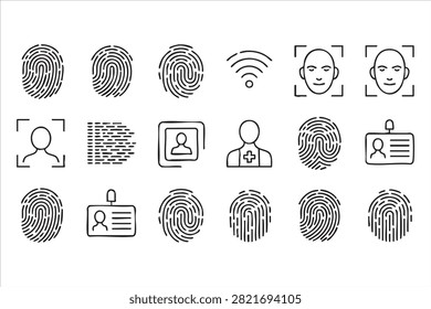 Technology Security Icon Collection With Fingerprint Scan And Face Recognition