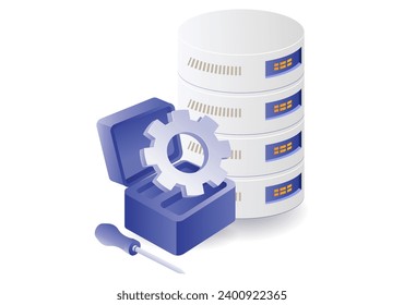 Technology server database maintenance flat isometric illustration