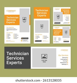 technology service banner template set. Business web banner layout for cover, services banner, social media, roll up banner, poster, card.